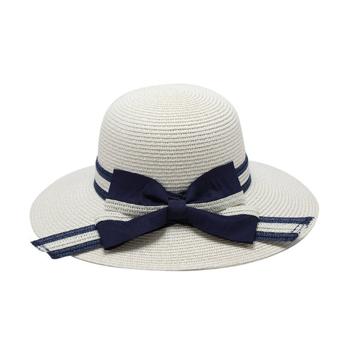 HAT2018 Sunny Natural Hat w/ Stripe Bow