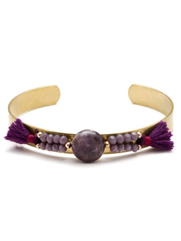 Gold Purple Stone Cuff Bracelet