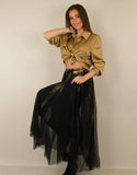 Gold Lined Petticoat Skirt - Elastic Waist | LUCIANA: Unique / Black