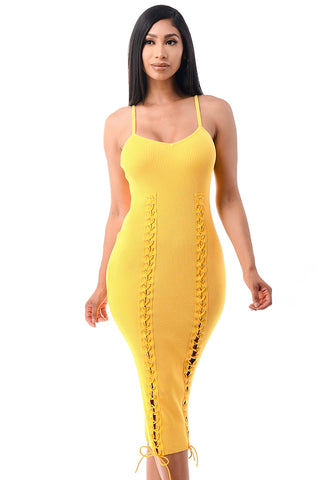 Mellow Yellow Lace up Bodycon Dress