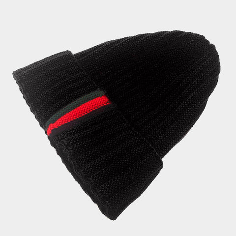 Knit Beanie Hat with Red and Green Stripe