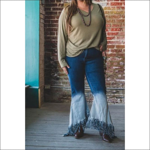 Beachy Waves Two Tone Bell Bottom Jeans (Plus Size)