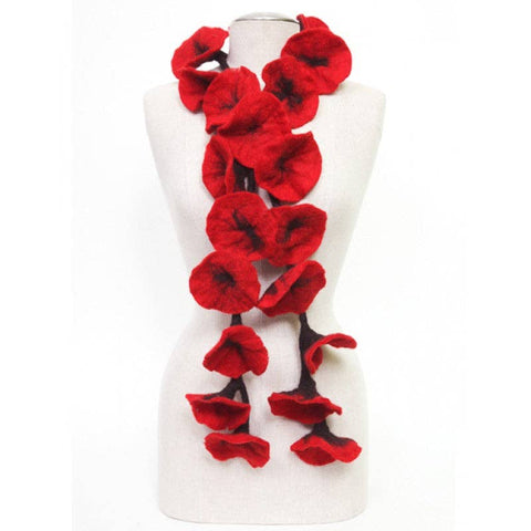 Felted flower scarves- Red/ Black