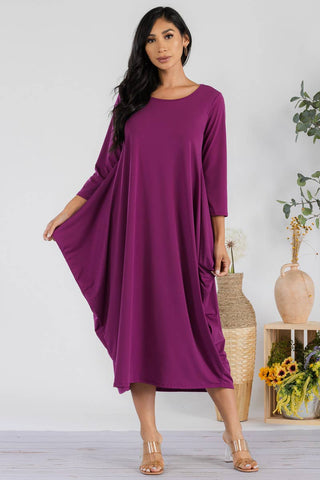 SAN151R-SOLID - Harem Midi Dress: One Size / EGGPLANT