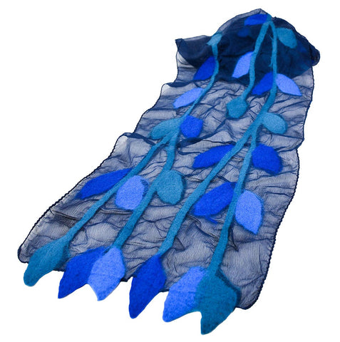 Royal Blue Leave Felted Chiffon Scarves