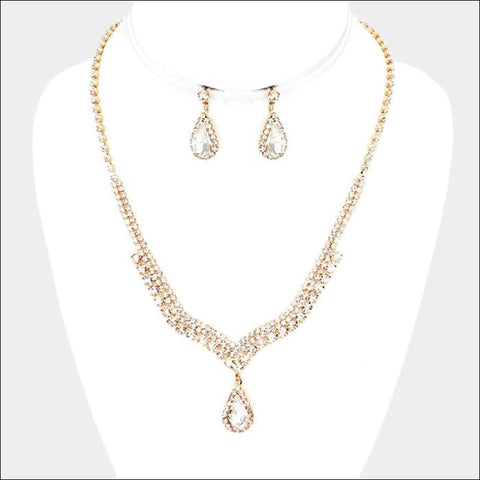 gold and diamond rhinestone necklace set