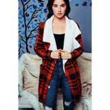 PLAID FUR LINED CARDIGAN COAT WITH WIDE COLLARS: RUST / M/L
