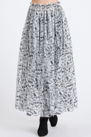 Black and white word tulle skirt