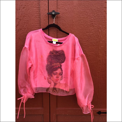 pink sheer sleeve blouse