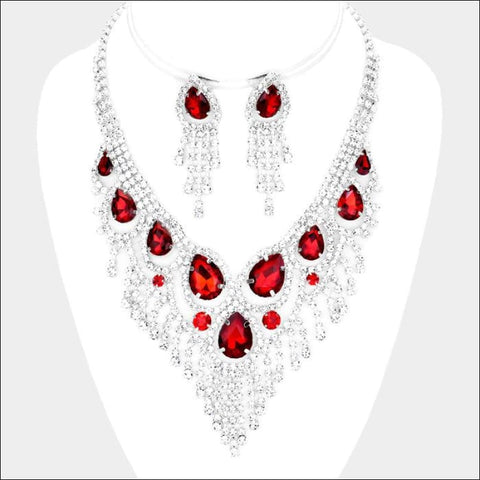 Red and Crystal Necklace Set