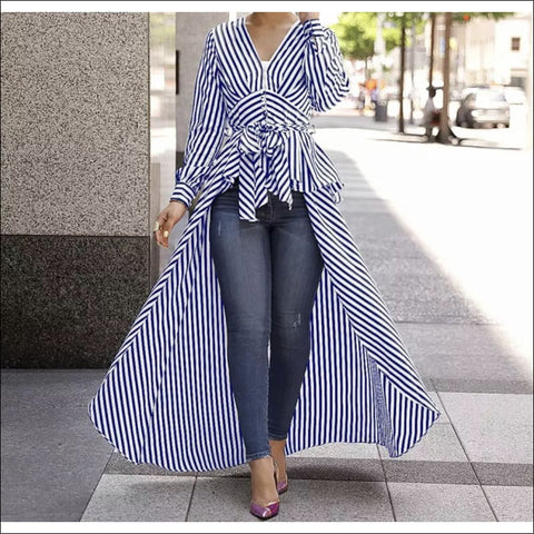 Striped High Low Statement Blouse - blouse